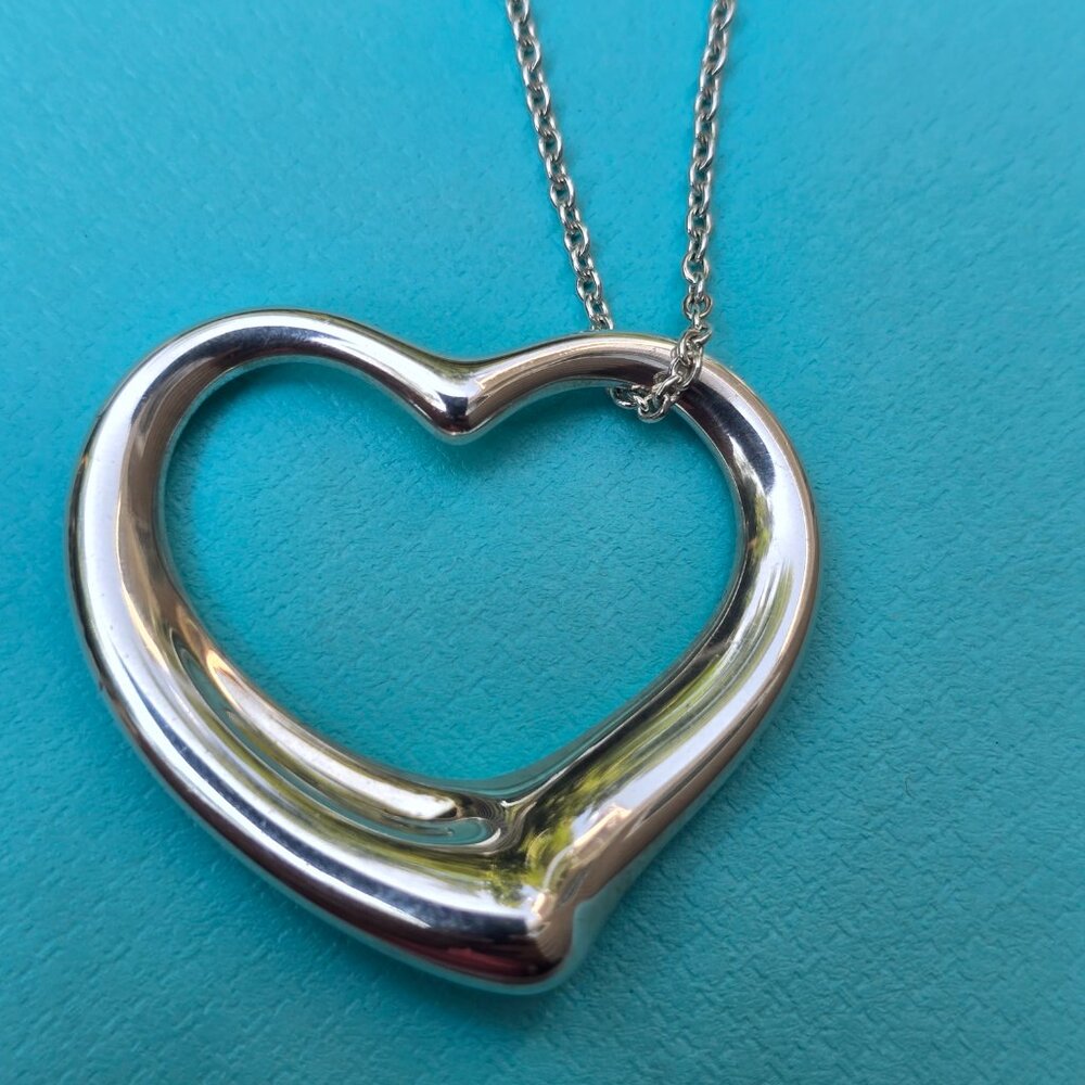 Tiffany & Co Elsa Peretti 34mm Open Heart Pendant on 30.5" Chain - Picture 3 of 7